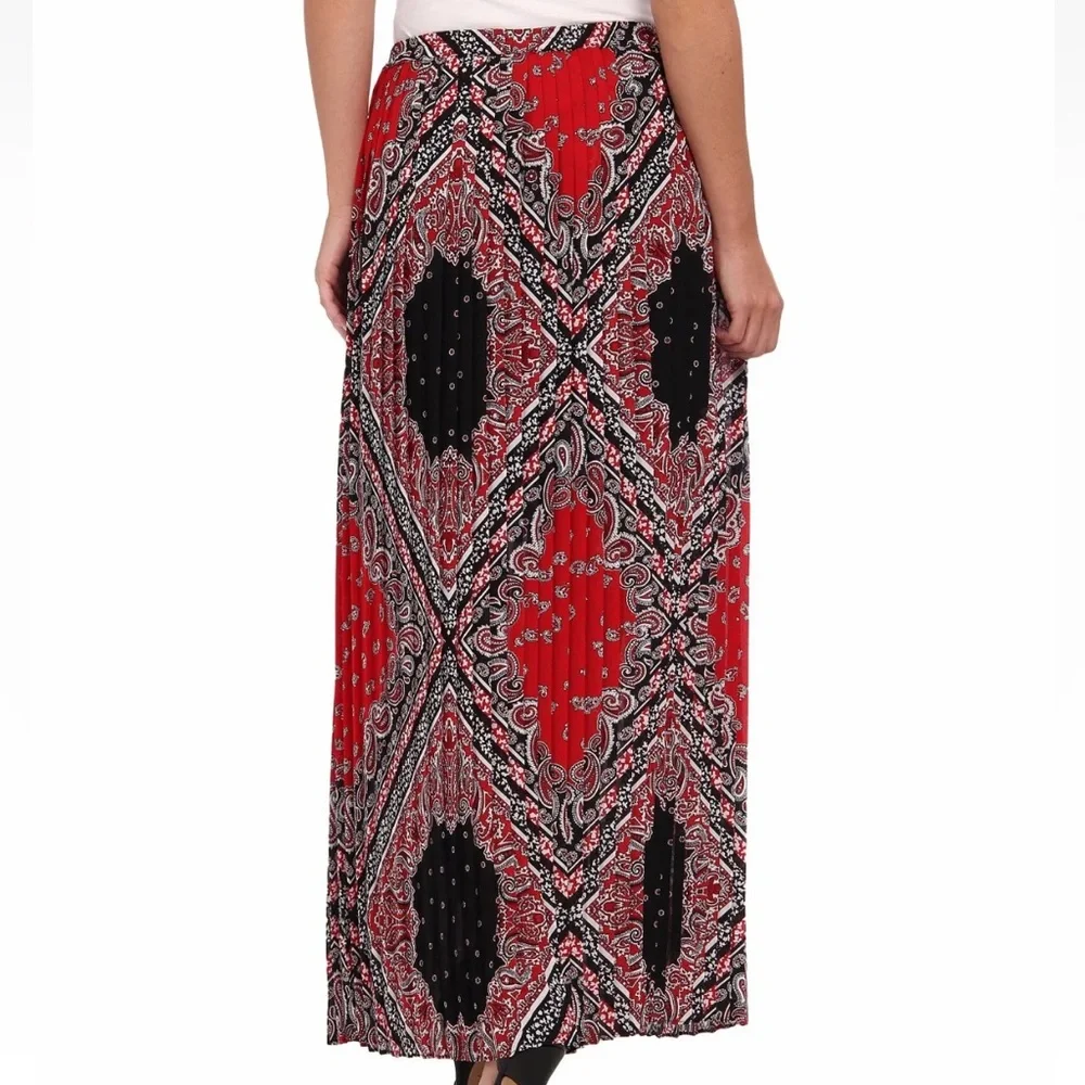 MICHAEL MICHAEL KORS‎ Pleated Bandana-Print Red Currant Maxi Skirt